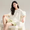 Promoção de Fábrica Pijama de Verão Feminino Algodão Manga Curta Shorts 2024 Novo Roupa de Casa Fina para Meninas conjunto