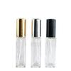 Botella de perfume cuadrada transparente de 3 ml, 5 ml y 10 ml, con atomizador de vidrio, subpaquete, con rosca y boquilla electroquímica de aluminio, para aceites esenciales.