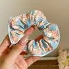 Scrunchie lenço quadrado estilo pastoral francês para meninas e crianças, elástico de cabelo doce com laço para coques, acessório de cabelo