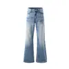 Pantalones acampanados de mezclilla lavada y desgastada estilo retro americano para hombre, estilo callejero punk, pantalones anchos sueltos casuales