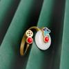Elegante anillo de jade blanco Xiangyun de cloisonné con piedra de pino rojo, estilo retro, azul quemado, estilo nacional chino, anillo de jade Hetian.