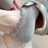 Calcetines de mujer con bordes de volantes, calcetines cortos, estilo fino de verano, algodón puro, transpirables, de corte bajo, antideslizantes, se mantienen en su lugar, calcetines tipo barco para niñas para verano