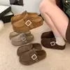 Zapatos Birkenstock de Terciopelo Plus para Otoño e Invierno, Zapatos Mula Retro de Hebilla Cuadrada para Mujer, Marrón Caqui Camello, Zapatos de Algodón Cómodos para Ponerse Fácilmente