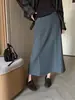 Saia Lã Outono Novo Estilo Coreano Patchwork para Mulheres 2026 Simples Elegante Trabalho Fluida Versátil Longa