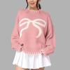 Amazon Transfronterizo Suéter de Punto Jacquard con Lazo para Mujer Otoño e Invierno Estilo Perezoso Holgado Cálido y Cómodo Suéter