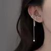 Pendientes de clip con borlas y cadena de perlas para mujer, de cara redonda, finos y largos, sin agujeros, estilo coreano, populares en Internet, para otoño.