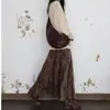Falda larga de terciopelo grueso plisada con estampado estilo chino retro DR, falda larga para mujer, cintura alta elástica, versátil