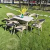 Conjunto de mesa de chá e cadeiras de varanda de rattan sintético, cadeira de lazer externa para pátio, cadeira de jantar com encosto espessado, mesa externa