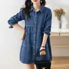Vestido camisa de mezclilla para mujer, primavera y otoño, petite y tallas grandes, para mujeres con curvas, nuevo estilo delgado de principios de verano 2025