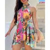 Moda feminina transfronteiriça europeia e americana 2026 estação independente Amazon vestido da moda com estampa e renda nas costas com cadarço