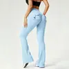 Pantalones de Yoga Elásticos de Bolsillo con Botón Más Vendidos Pantalones Largos Ropa de Trabajo Levanta Glúteos de Cintura Alta Fitness Deportivo Secado Rápido Pantalones de Campana K091