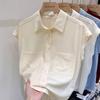 Camisa de gasa de manga corta de diseño de nicho para mujer, cárdigan de verano francés holgado, elegante, con mangas cortas y volantes, top exterior moderno.