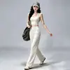 Conjunto de Yoga para Mulheres Calça Ampla Macia e Fluida com Bolsos Cintura Alta Sensação de Pele Nuo Pilates Corrida ao Ar Livre Conjunto de Duas Peças