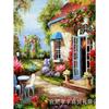 Pintura al óleo estilo europeo de un pueblo junto al lago, Pintura de diamantes con cobertura total de diamantes, Nueva escena callejera vintage para decoración de sala de estar, Fábrica de punto de cruz con diamantes