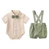 Traje de Caballero de Verano para Niño Camisa POPO de Algodón de Manga Corta Estilo Occidental para Bebé Bolso Ropa Gorda Tirantes Pantalones Cortos Vestido para Niño de Un Año