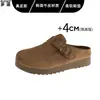 Em estoque~Outono de 2026 novo estilo sandálias Birkenstock de couro genuíno, mocassins slip-on de sola grossa, meias-pantufas fechadas para mulheres