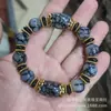 Pulseras para Hombres y Mujeres de Cuentas Dzi Sanjiu del Tíbet Pulsera de Estilo Étnico Retro Patrón de Dragón Rojo y Amarillo Cuentas Cilíndricas de Ágata Flor de Hielo