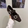 Zapatos para Mujer con Aumento Interno de Altura, Punta Cuadrada, Adornos de Pedrería, Temporada Otoño e Invierno 2025, Zapatos Mary Jane de Felpa Grises