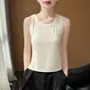 Camiseta sin mangas de canalé con cuello redondo para mujer, ropa interior de verano, adelgazante, sin mangas, capa base, ropa exterior, camiseta sin mangas versátil con espalda cruzada