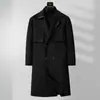 Casaco de lã dupla face masculino comprimento médio inverno alta qualidade gabardine de nylon marca de moda coreana cinto casaco de lã