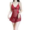 Rosa Lencería Sexy Escote en V Profundo Push-Up Caliente Corte Bajo Dulce Deseo Puro Encaje de Malla Transparente Set Camisón 14412