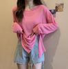 Roupa de Proteção Solar Feminina Manga Longa Verão Design Fino Nicho Fenda Assimétrica Chique Camiseta Top de Seda Gelada