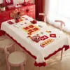 Mantel festivo, lavable, impermeable, a prueba de aceite, pony de dibujos animados, decoración de ambiente rojo de Año Nuevo, mantel rectangular para mesa de centro