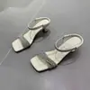 Sandalias de tacón alto y fino con impresionantes tiras de pedrería, populares en línea, para mujer, de verano, para exteriores, frescas y elegantes