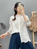 Camisa Feminina de Manga Longa com Saia de Rosto de Cavalo, Novo Estilo Chinês, Tendência Nacional, Bordado Chinês, Gola Alta Franzida, Top de Algodão Puro