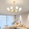 Lámpara de salón de madera maciza estilo champiñón minimalista moderno color crema lámpara de araña simple moderna retro francesa lámpara principal para dormitorio comedor