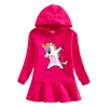 Otoño comercio exterior niñas vestido suéter con capucha caricatura bebé invierno algodón unicornio vestido moda