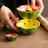 Tigela Pequena de Melancia com Rosto Sorridente Pintado à Mão para Uso Pessoal, Linda Tigela de Arroz, Tigela de Sopa, Louça de Cerâmica de Alta Qualidade, Tigela para Cozinhar no Vapor, Tigela de Sobremesa