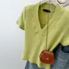Camiseta de Manga Corta con Cuello en V Coreana Real de Cruzar la Frontera para Mujer Verano Estilo Coreano Ajustada Camisa Base Top Corto Estilo Spice Girl