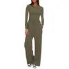 2025 Novo Produto Europeu e Americano Transfronteiriço Amazon Conjunto Casual de Cor Sólida Manga Longa Top Calça Wide Leg de Cintura Alta Roupa Esportiva
