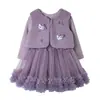 [En Stock] Conjunto para Niña 2025 Invierno Nuevo Estilo Chaleco de Felpa Gatita Kt con Falda de Tul Forrada de Polar Dulce Conjunto de Dos Piezas de Princesa