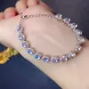 Pulsera de Piedra Lunar Natural Boutique Luz de Luna Azul Partículas de Micro-Algodón Vítreas Luz Azul Fuerte Plata 925 Precisión 3*5