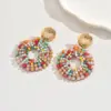 Brincos de Miçangas de Cristal Europeus e Americanos para Mulheres, Brincos Redondos Feitos à Mão, Brincos Coloridos Transfronteiriços com Tarrachas de Liga