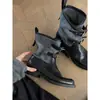 Primeiro Encontro Ji Botas Curtas com Fivela Estilo Britânico Retrô Botas de Cavaleiro Patchwork Salto Grosso Feminino Botas Western Bico Redondo Botas Martin