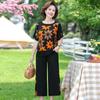 Traje de Verano Elegante para Madre Nuevo Conjunto de Dos Piezas para Mujeres de 50-60 Años que Reduce la Edad, Chifón, Manga Corta, Pantalones de Pierna Ancha