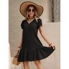 Vestido holgado de color liso con cuello en V y manga corta informal de Amazon, estación independiente transfronteriza europea y americana