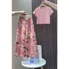 Conjunto de Verano para Niñas 2025 Nueva Moda Moda para Niñas Camiseta de Manga Corta Pantalones de Pierna Ancha de Mezclilla Conjunto de Dos Piezas
