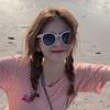 Gafas de Sol de Mujer Estilo Coreano Moderno Retro Marco Blanco Estilo Hong Kong ins Gafas de Sol de Celebridad de Internet Gafas para Cara Pequeña Cara Redonda