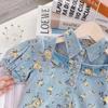 Celebridade da Internet 2024 Estilo Coreano Verão Roupa Infantil, Conjuntos Infantis Tamanhos Pequenos e Médios, Conjunto de Duas Peças Moderno Estampado de Manga Curta e Shorts para Meninas