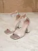 Nuevas Sandalias de Tacón Ultra Alto con Tacón Grueso, Punta Cuadrada, Una Correa y Strass Completo, Estilo de Comercio Exterior Transfronterizo, Moda de Pasarela y Zapatos de Tacón