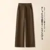 Pantalones de lana de pierna ancha para mujer invierno cintura alta sueltos con caída cubriendo imperfecciones rectos adelgazantes pantalones casuales nuevos 2026
