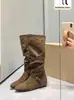 Botas Vaqueras Western Retro de Gamuza para Mujeres con Piernas Gruesas, Botas Martin, 2026 Verano Nuevas Botas Largas con Aumento Interno de Altura, Botas de Jinete