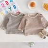 Ropa para niños Otoño Nuevo Niño y Niña Camiseta de Manga Larga a Rayas Bebé Camisa Simple Estilo Coreano con Hebilla en el Hombro Camiseta Base