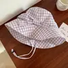 Sombrero de Pescador a Cuadros Pajarita para Mujer, Protección Solar UV de Verano, Ala Ancha Sombrero de Sol, Sombrero Cubo Parasol