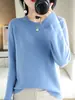 Mezcla de Lana Otoño e Invierno 2025 Nuevo Suéter Base de Punto Corto Holgado de Cuello Redondo Liso para Mujer