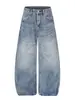 High Street París Hebilla Textura de Bambú Remaches Perlas Hot Fix Cimitarra Jeans de Mezclilla Unisex Versátil Holgado Pierna Ancha Casual Pantalones Largos